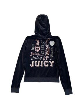 Juicy Couture Y2K Womens Sz L Velour Full-Zip Hoodie With Rhinestone Logo